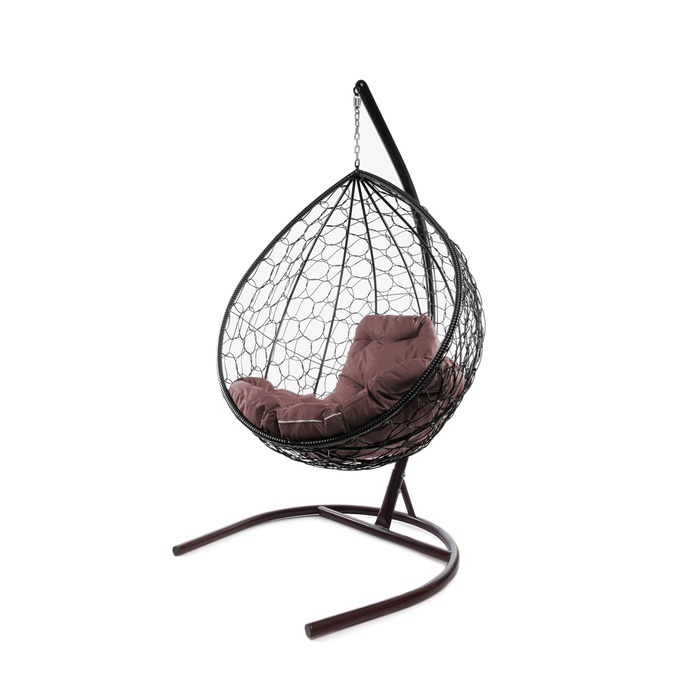 Подвесное кресло - кокон «Капля», с искусственным ротангом, 193×72×98 см, коричневое, коричневая подушка